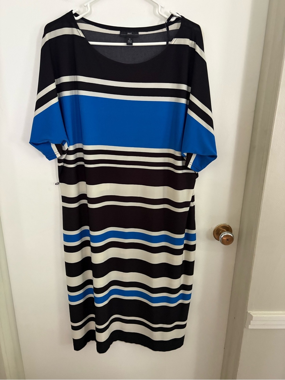 R&K Black, Cream & Blue Striped Midi Dress